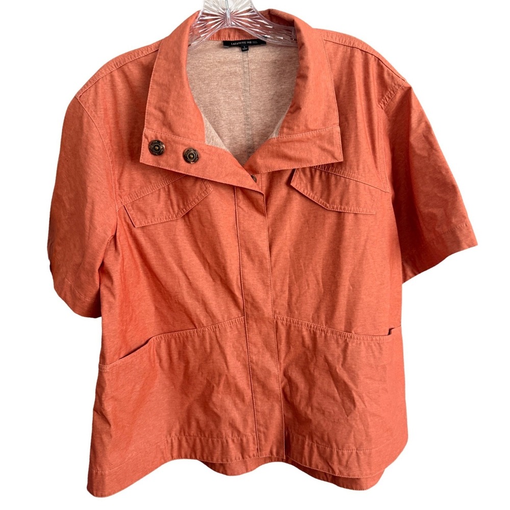 Lafayette 148 New York Jacket Womens L Coral Cotton Poly Utility Short Sleeve‎ - Picture 2 of 8